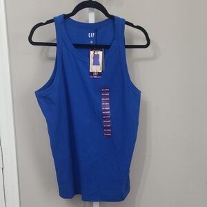 GAP Woman Tank XXL Nautical Blue Sleeveless Shirt Halter Top Ribbed Crew Neck